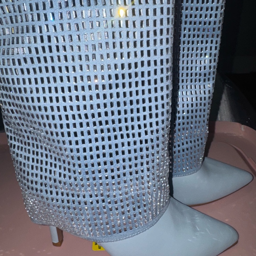 Light Blue Mesh Heeled Boots